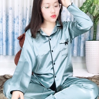 Pizama phi lụa nơ tay dài quần dài