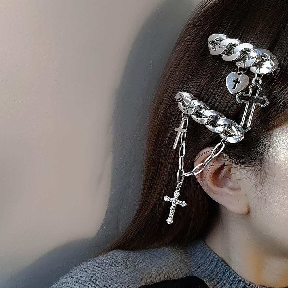 IVORY Kẹp Tóc Dây Xích Kim Loại Phong Cách Harajuku Cho Nữ