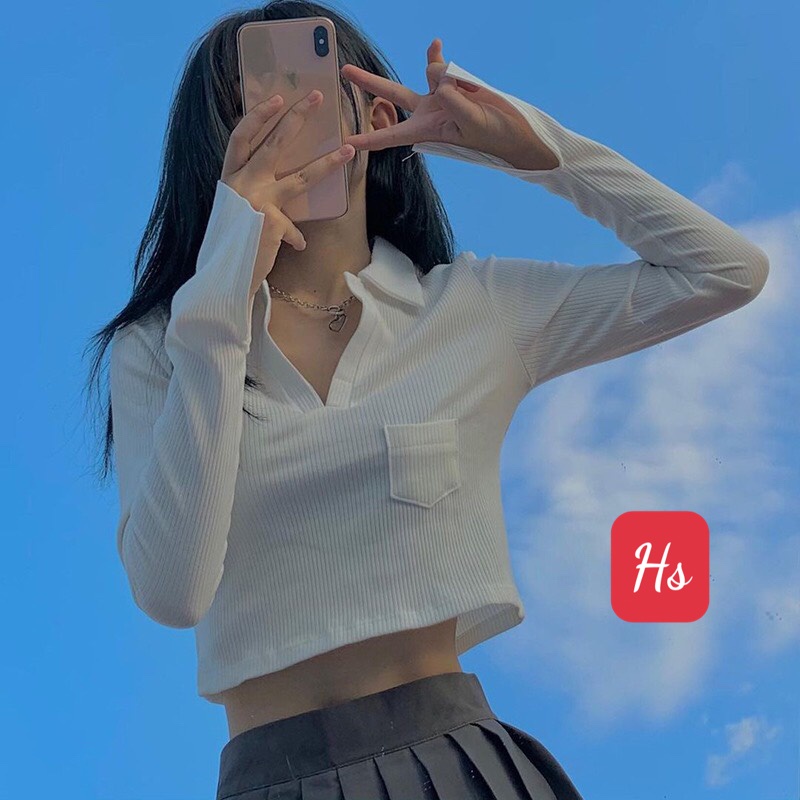 Áo Croptop Dài Tay Cổ Bẻ Unisex Dáng Ôm Chất Liệu Mềm Mịn Dày Dặn Có Ảnh Thật Tự Chụp + Đánh Giá X.Store 885