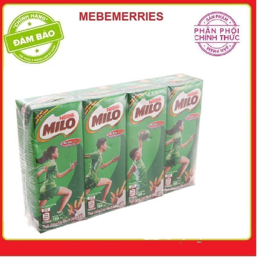 Lốc 4 hộp Thức uống lúa mạch uống liền Milo Nestlé 180ml