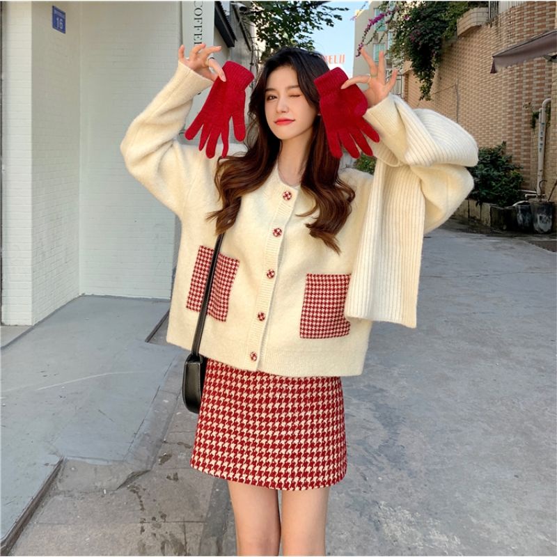 Set Áo Sweater Phối Chân Váy Ngắn Cỡ Nhỏ Thời Trang Trẻ Trung set đồ nữ  tao bao