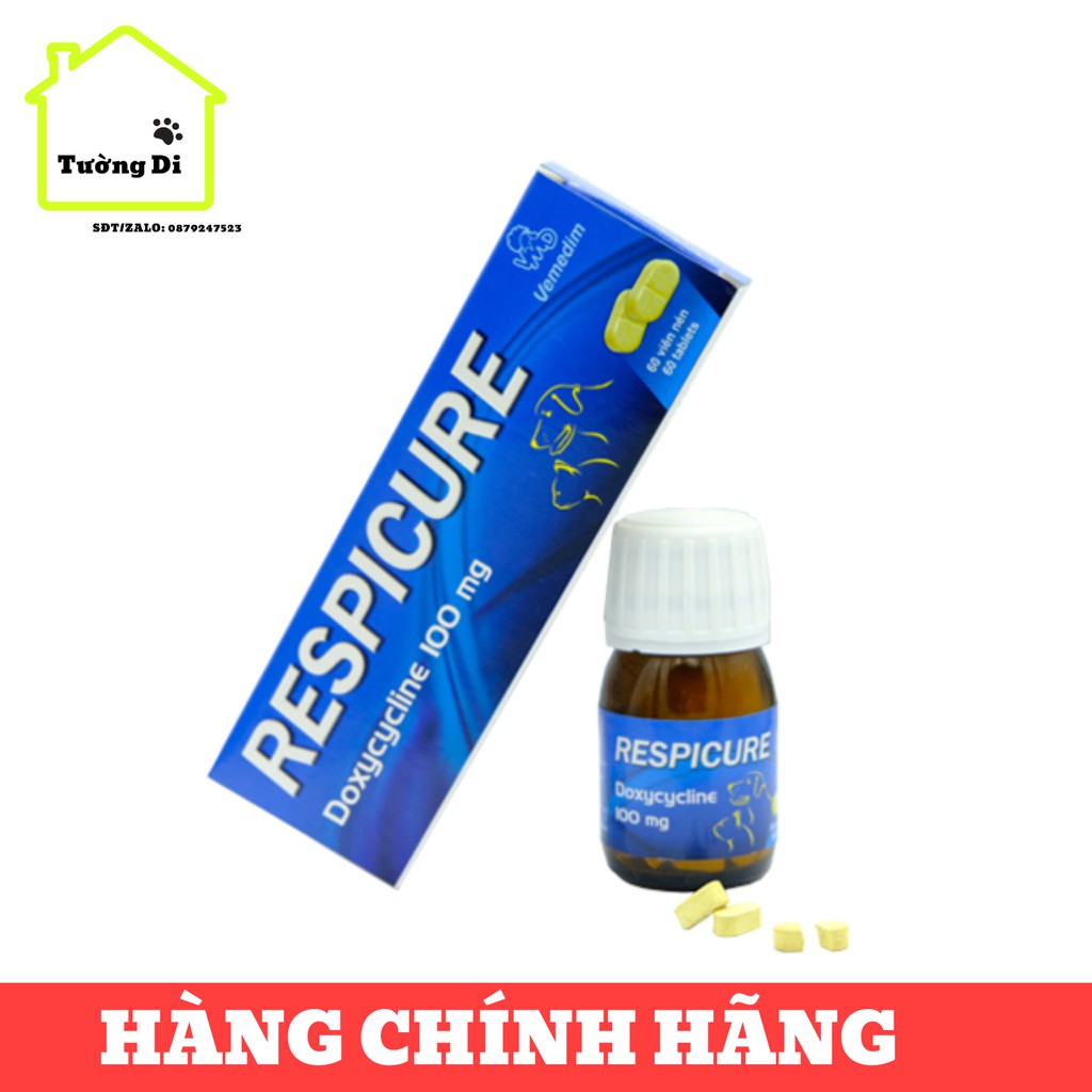 Respicure - HÀNG CHÍNH HÃNG - Giải quyết vấn đề hô hấp trên chó, mèo - Lọ 60 viên