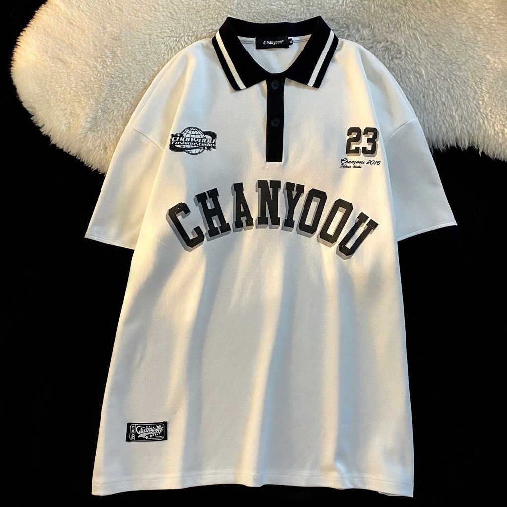 Áo Thun POLO 100% Cotton Nguyên Chất Tay Ngắn In Chữ Phong Cách Retro Dành Cho Nữ Sinh