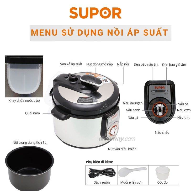 Nồi áp suất điện HAI LỒNG NỒI Supor CYYB50YA10VN-100 bảo hánh 12 tháng chính hãng một đổi một 7 ngày