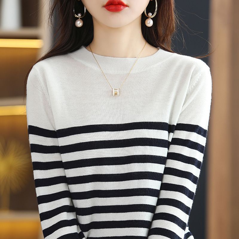 Áo Thun Nữ Dài Tay Cổ Tròn Sọc Ngang Thời Trang Hàn