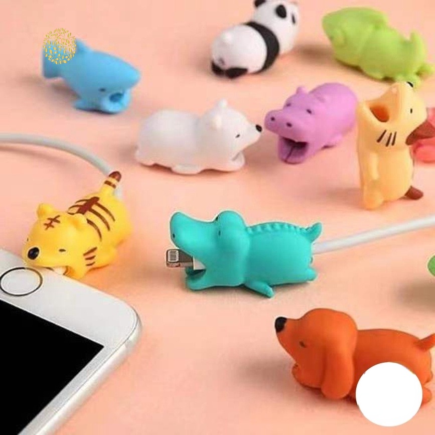 1 Phụ Kiện Quấn Bảo Vệ Dây Cáp Iphone Hình Động Vật Thỏ Chó Mèo Dễ Thương
