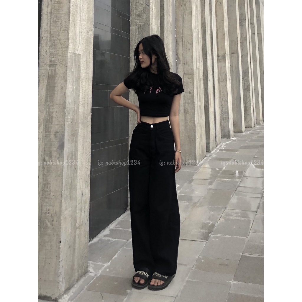 Quần Ống Rộng Suông Nữ Lưng Cao Vải Jeans Mã 3167 + 5043 Nabishop1234 (ẢNH THẬT)