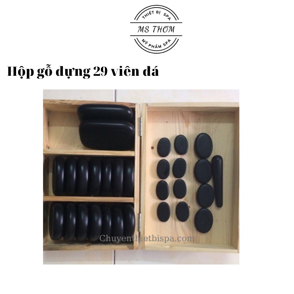 Bộ đá 29 viên dùng để massage đá nóng trong Spa/Thẩm Mỹ Viện (Có hộp gỗ đi kèm)