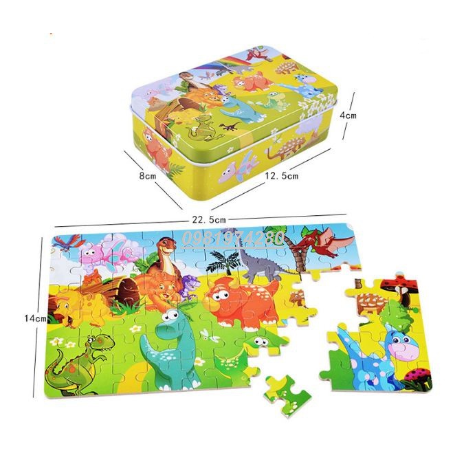 Ghép hình puzzle 60 mảnh hộp sắt nhiều mẫu