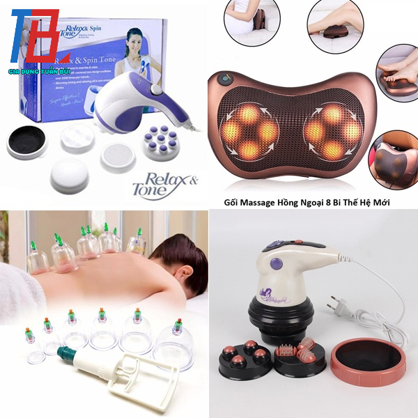Máy massage cầm tay Relax, Gối Massage cổ vai gáy, Bộ giác hơi 12 ống hút
