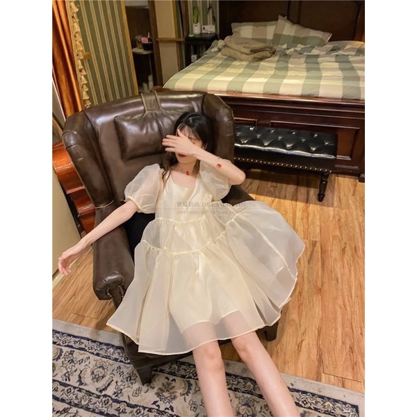 [Ảnh thật/Video]Đầm babydoll công chúa Elsa sang chảnh Đầm dự tiệc voan tơ