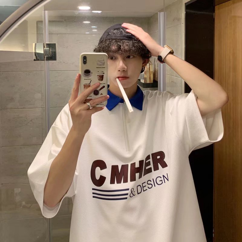Áo polo Ngắn Tay Dáng Rộng Cổ Bẻ In Chữ Phong Cách Hàn Quốc Thời Trang Mùa Hè Dành Cho Cặp Đôi 2022