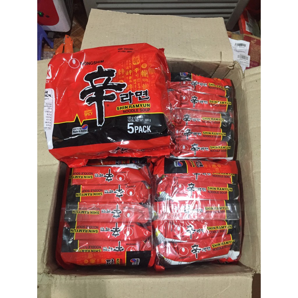 Combo 1 Lốc 5 Gói Mì Cay Hàn Quốc Shin Ramyun( 5 gói x 120g)