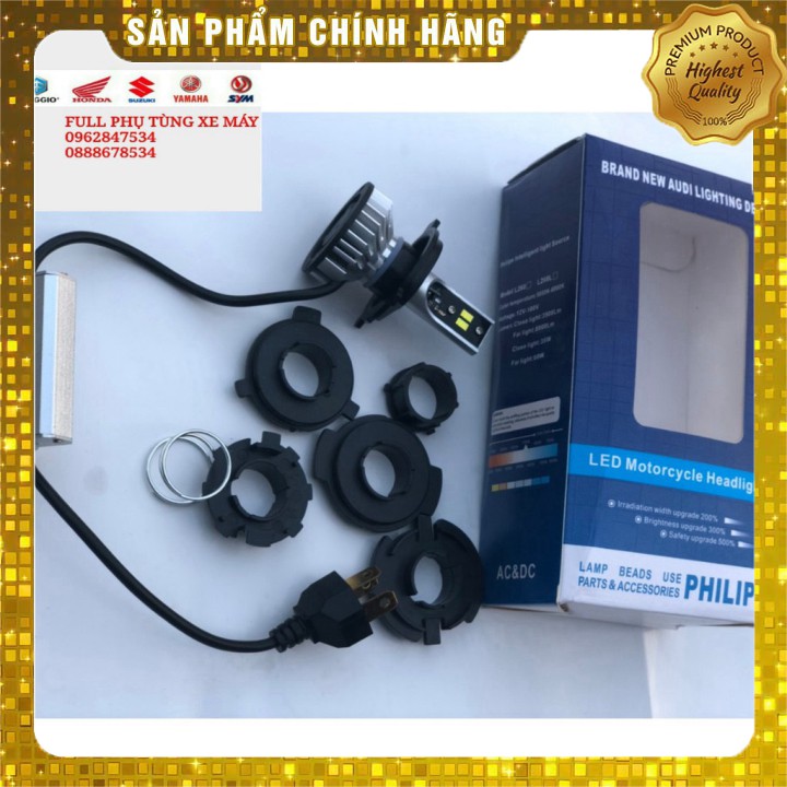 Đèn pha led 4 tim Philip 60W siêu sáng dùng điện máy và điện bình xe máy ô tô