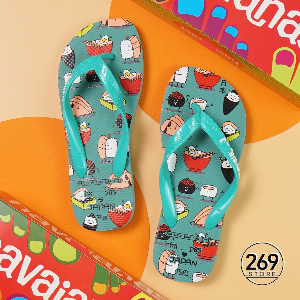 Dép havaianas nữ Tông Lào Thái Lan hoạ tiết cartoon tông nữ đi biển dép quai kẹp havanas xỏ ngón cao su êm chân