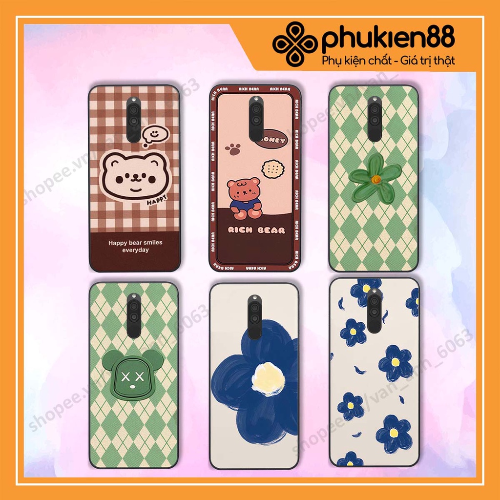 Ốp lưng Xiaomi Redmi 8 in hình hoa, gấu rich bear nghệ thuật, thời trang
