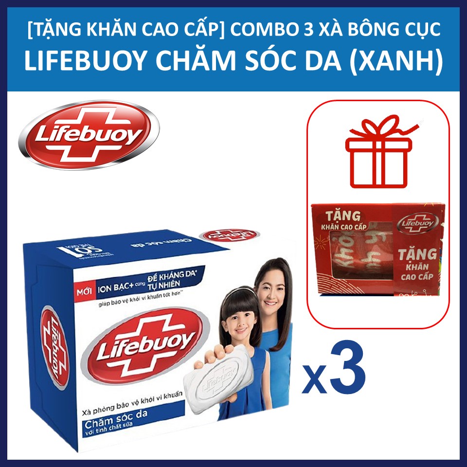Combo 3 cục Xà bông diệt khuẩn Lifebuoy 90g tặng khăn