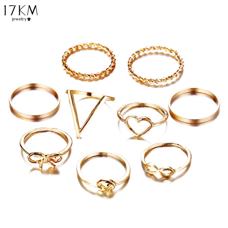 Bộ nhẫn 17KM màu bạc/vàng kiểu cổ điển thời trang
