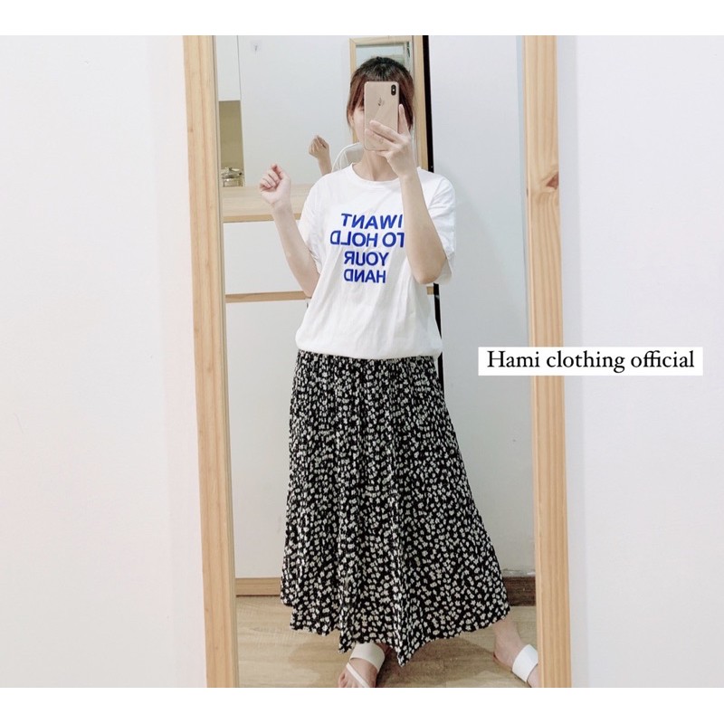 Chân váy hoa nhí xếp ly 2 lớp chất voan lụa Hàn Quốc cao cấp mềm mát, chống nhăn | BigBuy360 - bigbuy360.vn