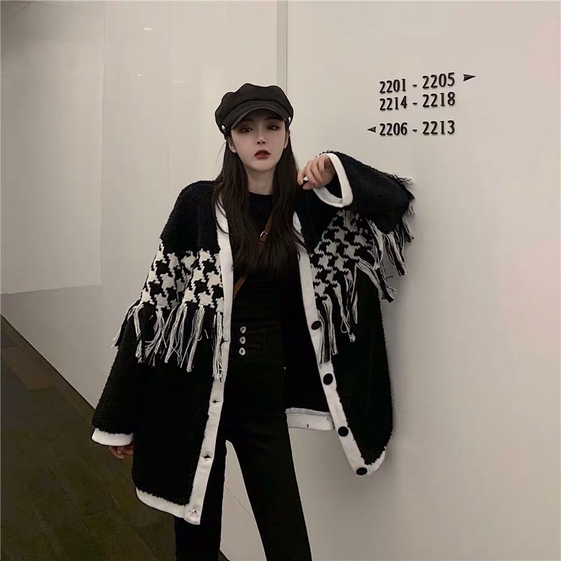 Áo khoác lông cừu tua rua phối màu cách điệu Ulzzang cá tính siêu chất ❤️