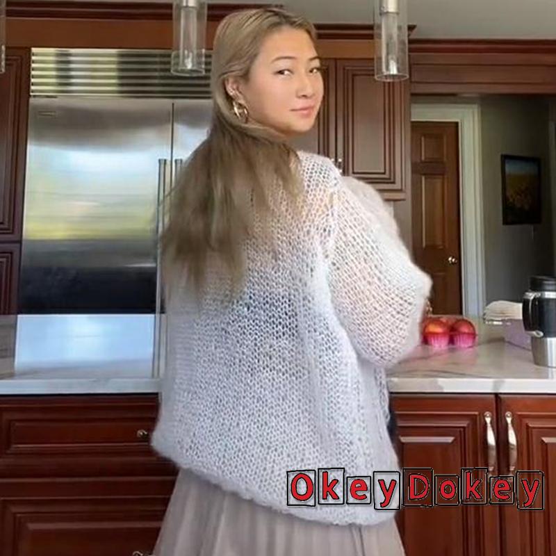 Odokey-y2k Aesthetics Áo Sweater Dệt Kim Họa Tiết Ngôi Sao Năm Cánh Vintage Harajuku Grunge Goth