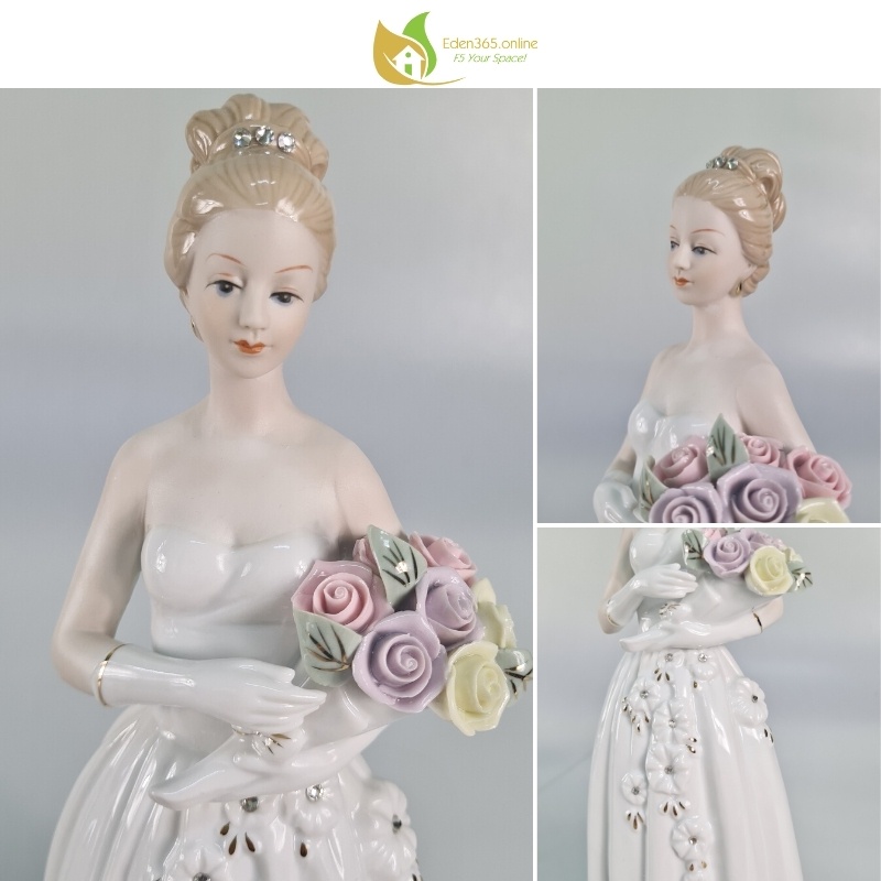Tượng cô dâu Châu Âu Camila bằng sứ - Trang trí nội thất sang trọng – KT dài 14 x cao 31 cm