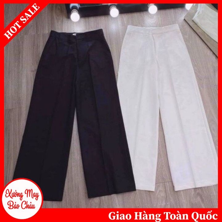 Quần Ống Suông Nữ Dáng Rộng Cạp Lưng Cao Chất Tuyết Mưa Mềm Mịn