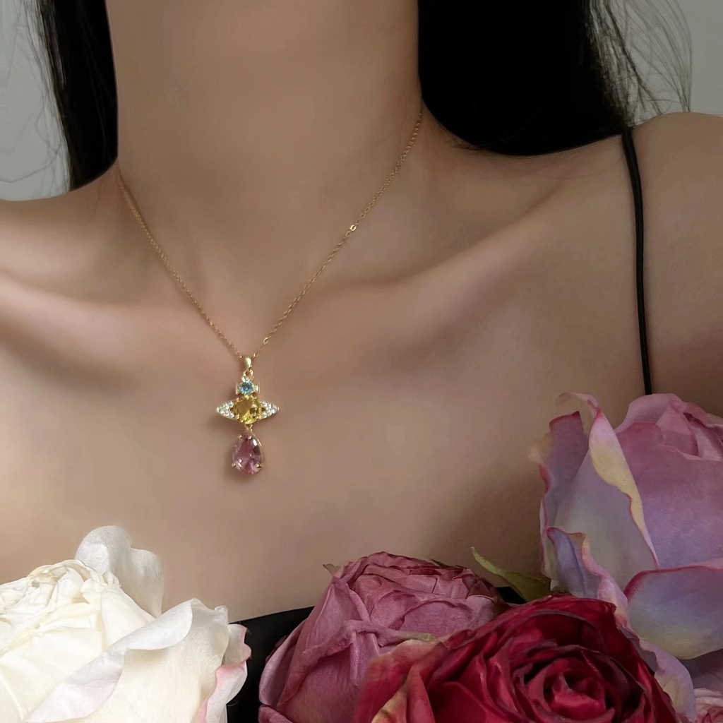 Toàn Bộ Dây Chuyền Đính Đá zircon Hình Giọt Nước Sang Trọng Phong Cách retro
