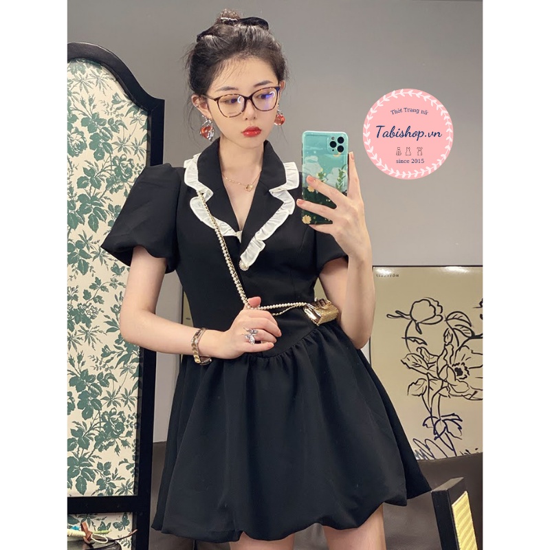 Đầm nữ màu đen cổ sơ mi, váy tiểu thư phong cách ulzzang hàn quốc siêu xinh cho nữ đi chơi đi tiệc | BigBuy360 - bigbuy360.vn