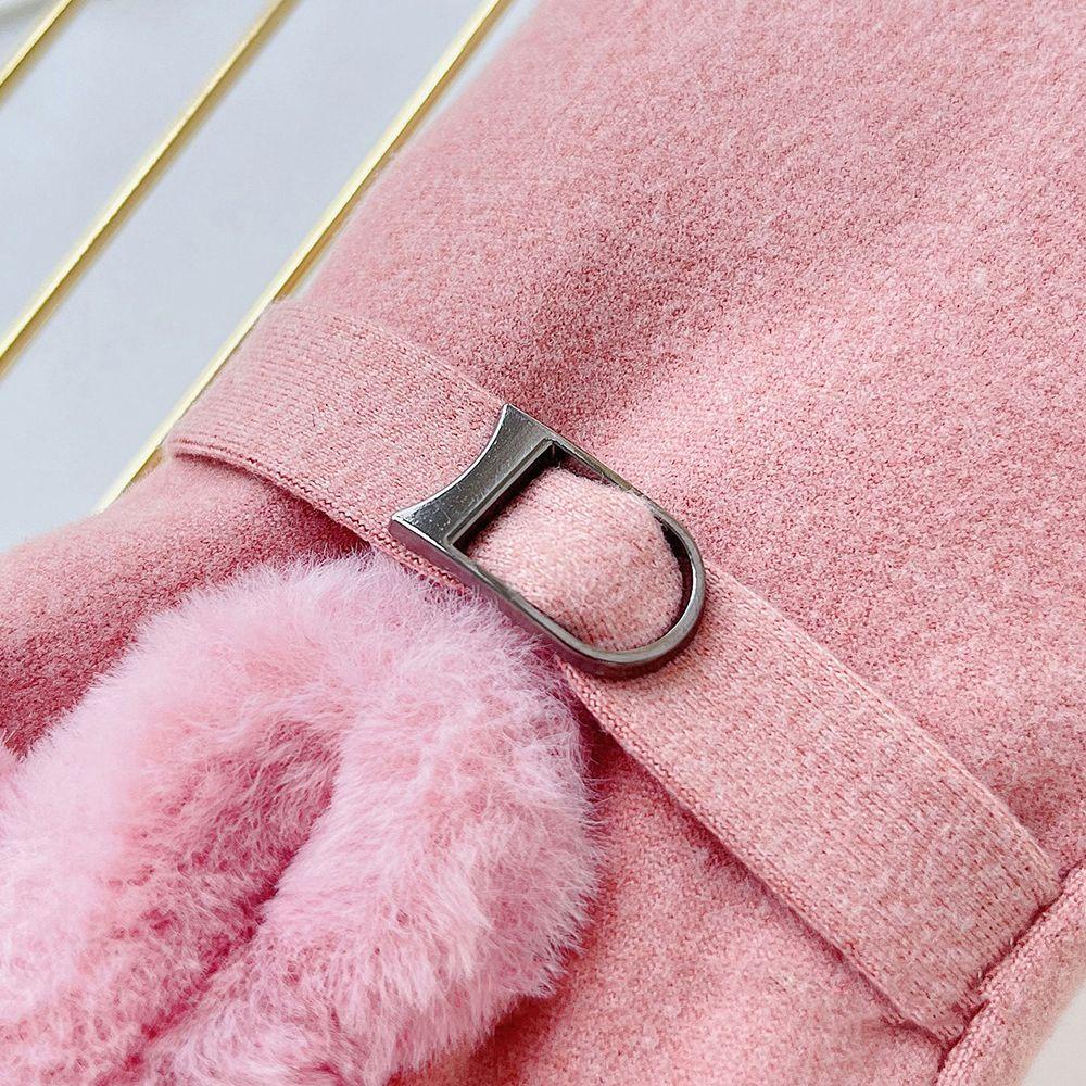 Đôi Găng Tay Da Lộn Phối Lông Giữ Ấm Cảm Ứng Chống Trượt Thời Trang Mùa Đông Cho Nữ