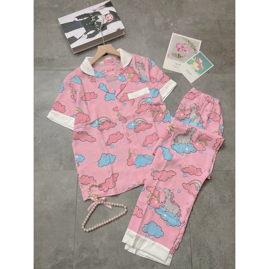 [MGCD] Đồ Ngủ Nữ Cao Cấp, Bộ Ngủ Pijama Lụa Mango Cao Cấp Cộc Tay Quần Dài Công Chúa Dễ Thương