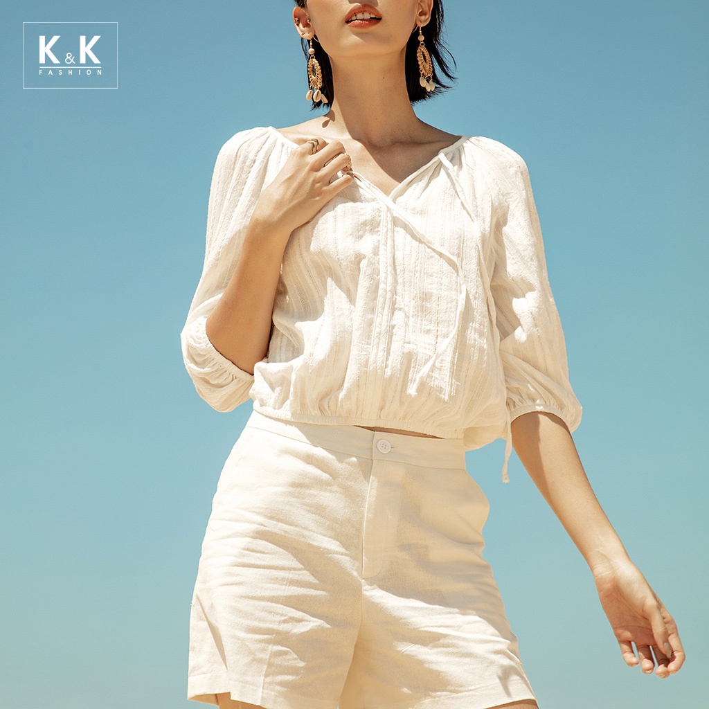 Quần Short Trắng Phối 2 Túi K&amp;K Fashion QCS02-12 Chất Liệu Linen