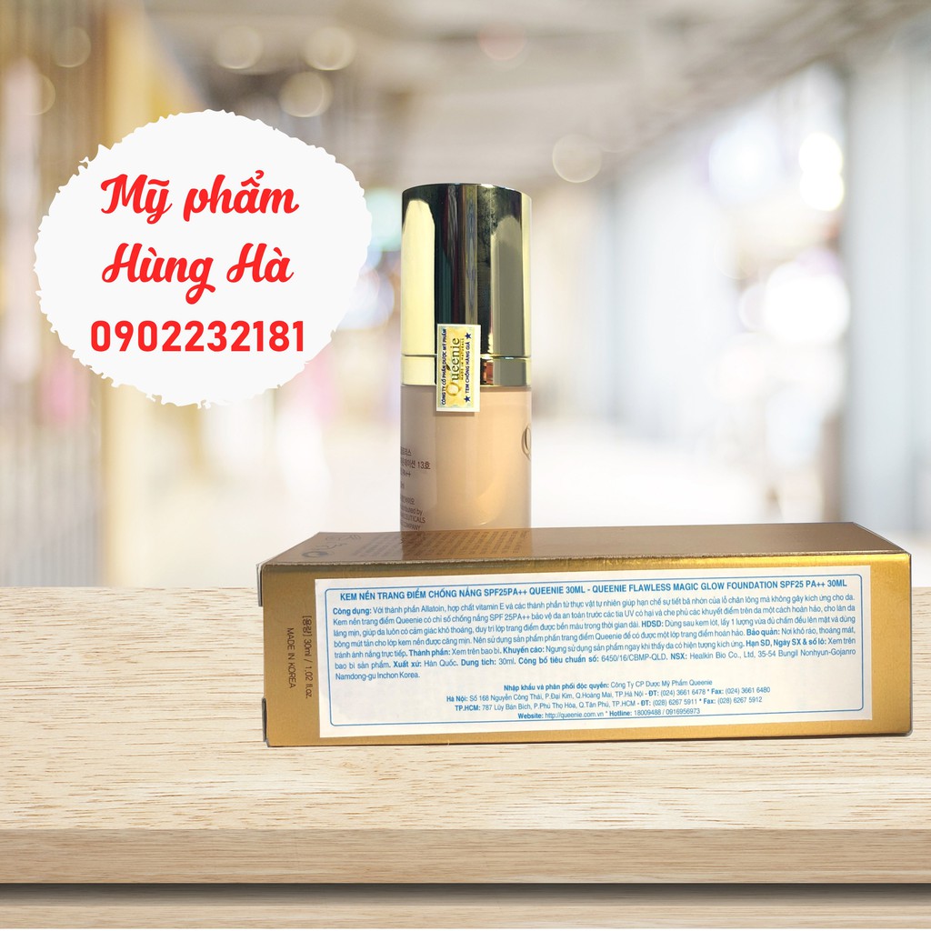 Kem nền Queenie, kem trang điểm, chống nắng, dưỡng da, nâng tone da Queenie Flawless Magic Glow Foundation Spf 25 30ml