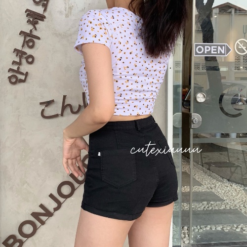 [SET 2 MÓN] Set áo croptop hoa nhí cổ tim chữ V + quần jeans thời trang nữ ulzzang năng động sexy mùa hè đi chơi basic