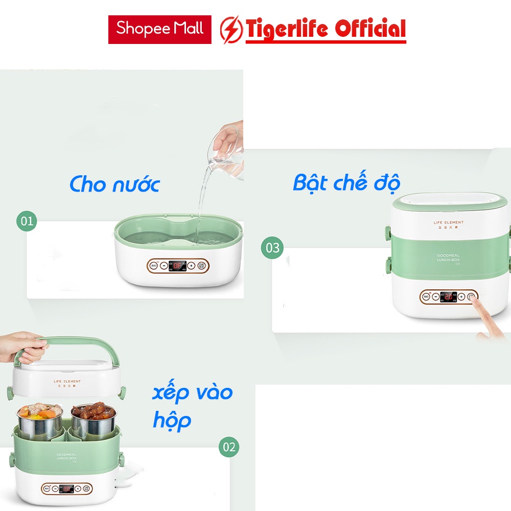 Hộp cơm cắm điện Tigerlife Lifement-f61 điện tử 4 chế độ nấu tự động và hẹn giờ Nấu cơm đồ ăn hâm hầm