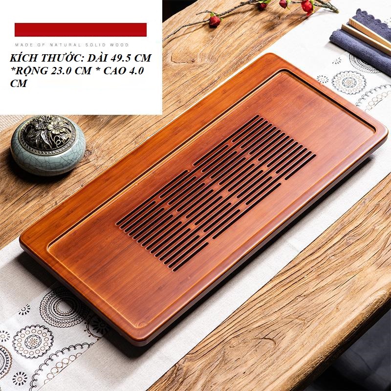 Khay Trà Tre Cao Cấp Có Khay Hứng Nước Bằng Nhựa Bên Dưới