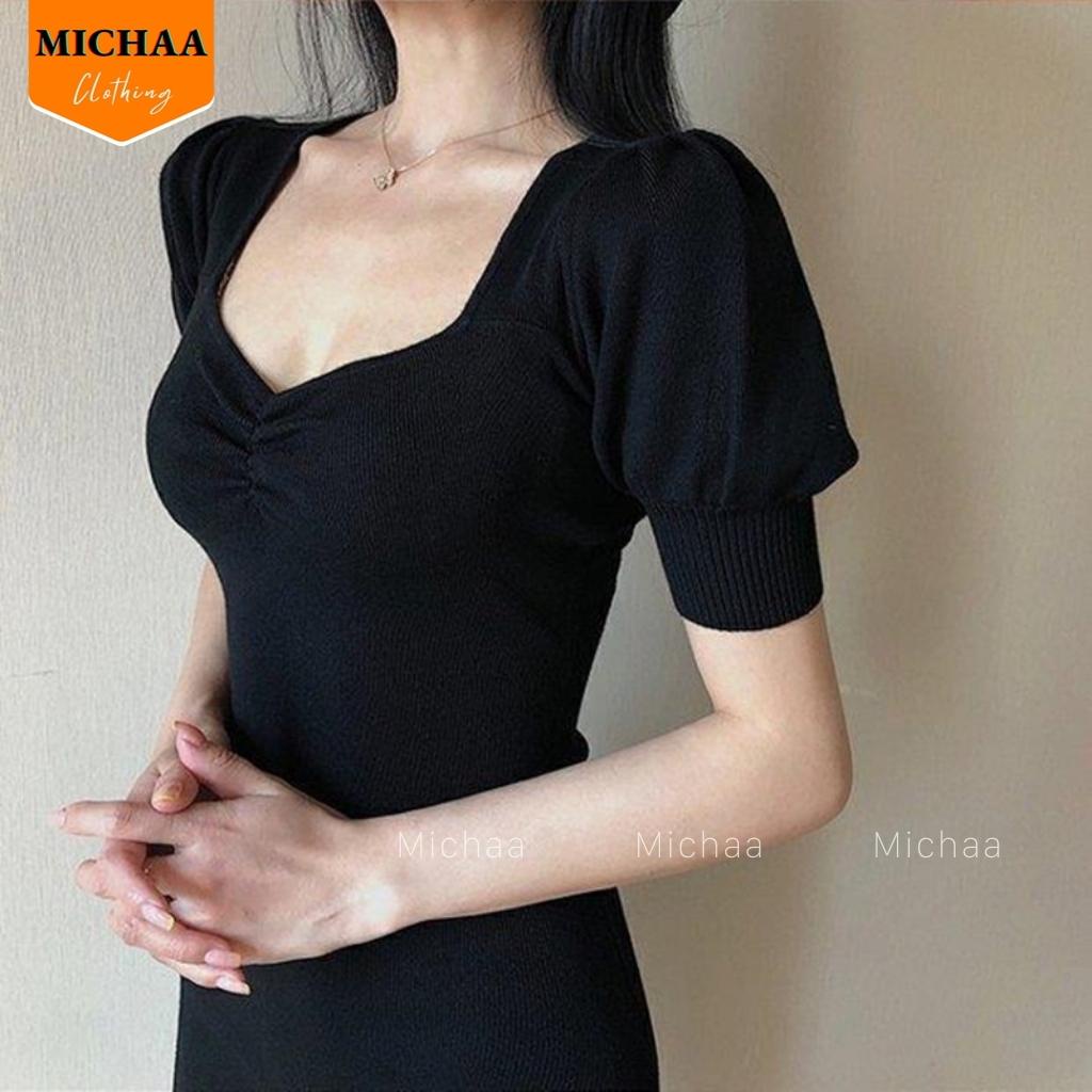 Đầm Váy Body TAY PHỒNG NHÚN NGỰC Nữ Thun Borip Kiểu Đẹp Ôm Gợi Cảm - MICHAA