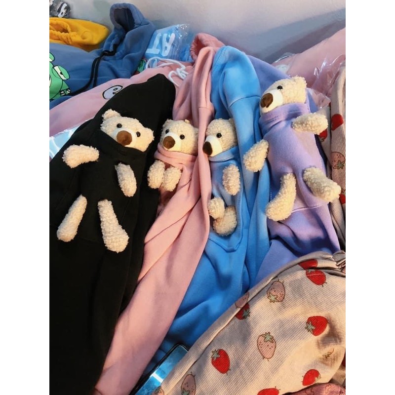 Áo Nỉ TEDDY BEAR Nữ 💕[FREESHIP] 💕 Áo Gấu -Phông Dài Tay Dáng Rộng Phối Túi Gấu Unisex | BigBuy360 - bigbuy360.vn