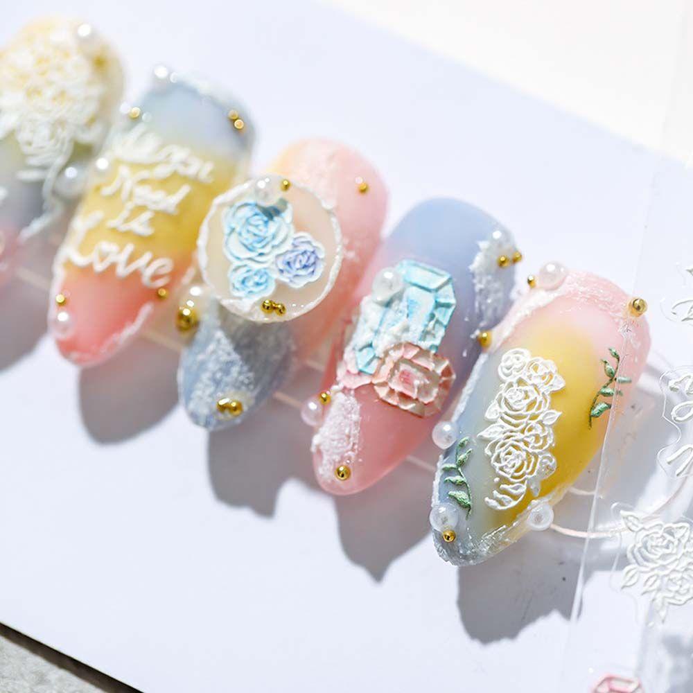 OCEANMAP Flowers Nail Stickers Japanese Leafs Relief Self Adhesive Nail Art Decorations