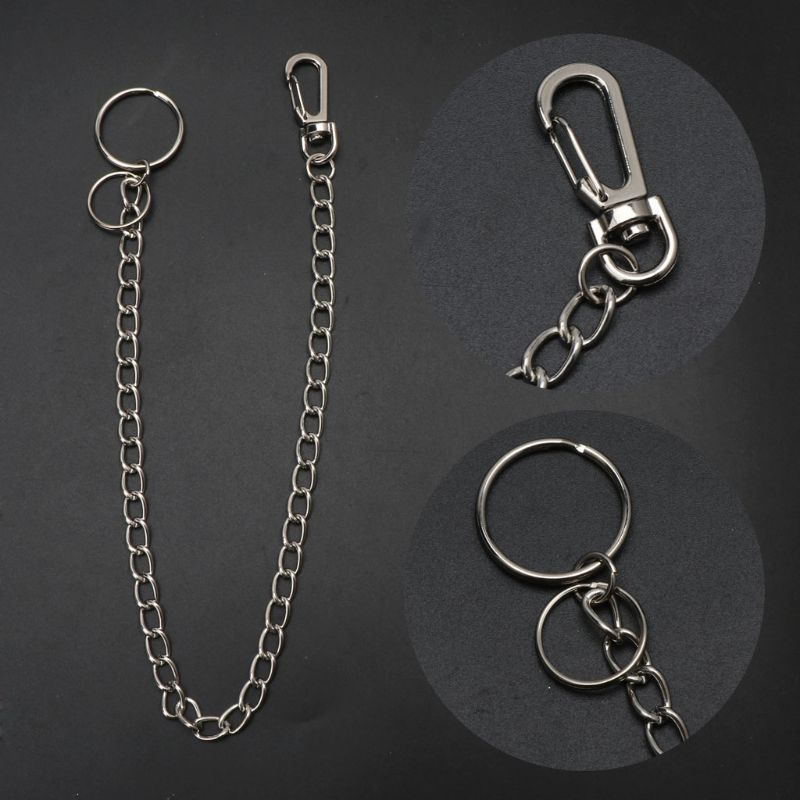 Chuỗi dây xích 16" giữ ví gắn thắt lưng quần jean với vòng gắn chìa khóa phong cách punk cho nam và nữ