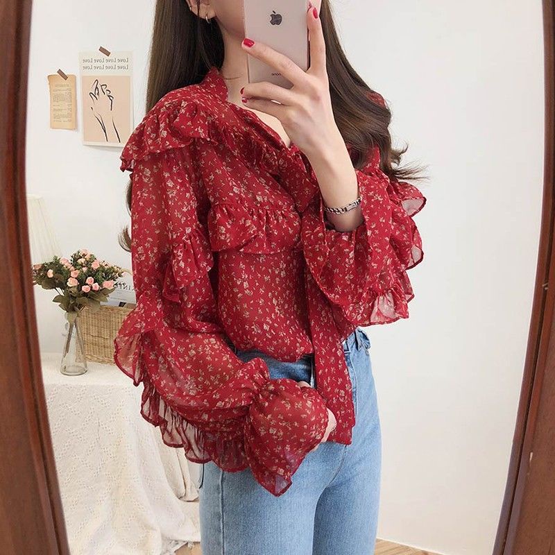 Áo Sơ Mi chiffon Tay Dài In Họa Tiết Hoa Thời Trang Mùa Xuân 2022 Dành Cho Bạn Nữ