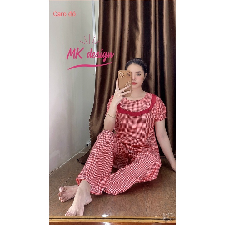 Đồ bộ tole  mặc nhà set tiểu thư tay ngắn quần dài cổ tròn phối ren cực xinh, dễ thương