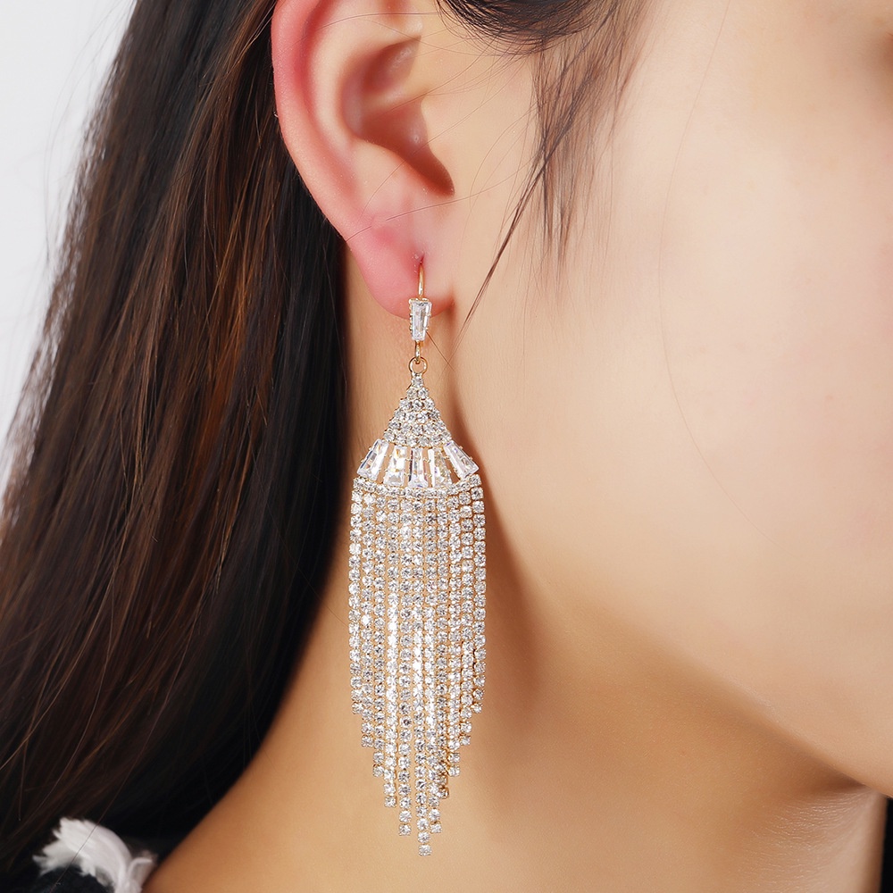 Bông Tai Tua Rua Đính Đá Zircon Đơn Giản Sang Trọng Phong Cách Âu Mỹ