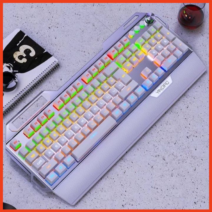 Bàn Phím Cơ Máy Tính Blue Switch Gaming YINOIAO K100Pro Full LED RGB 104 Phím 12 Chế Độ Trục Cơ Xanh