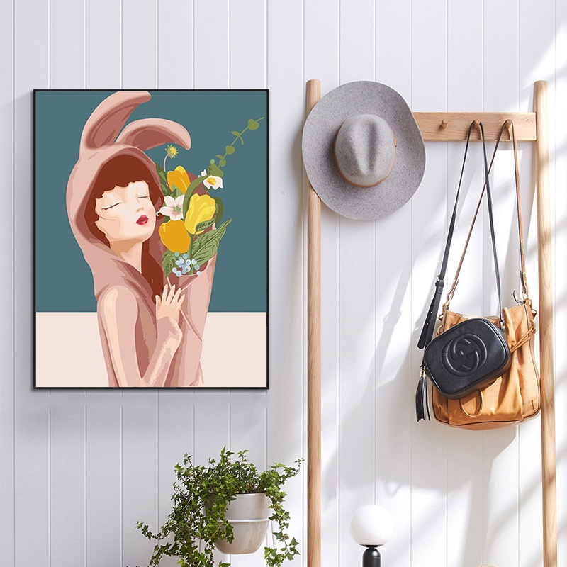 Tranh sơn dầu Hamlet tự tô treo tường trang trí hình cô gái và hoa hướng dương (40x50)