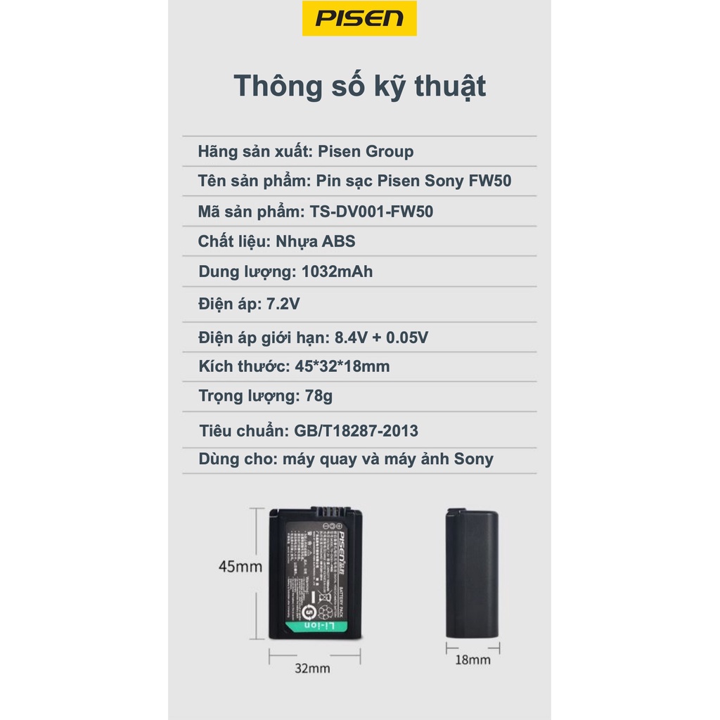 Pin Máy Ảnh Pisen Sony FW50