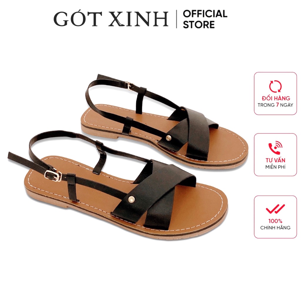 Sandal nữ GÓT XINH SD3 da mềm quai chéo đế bệt