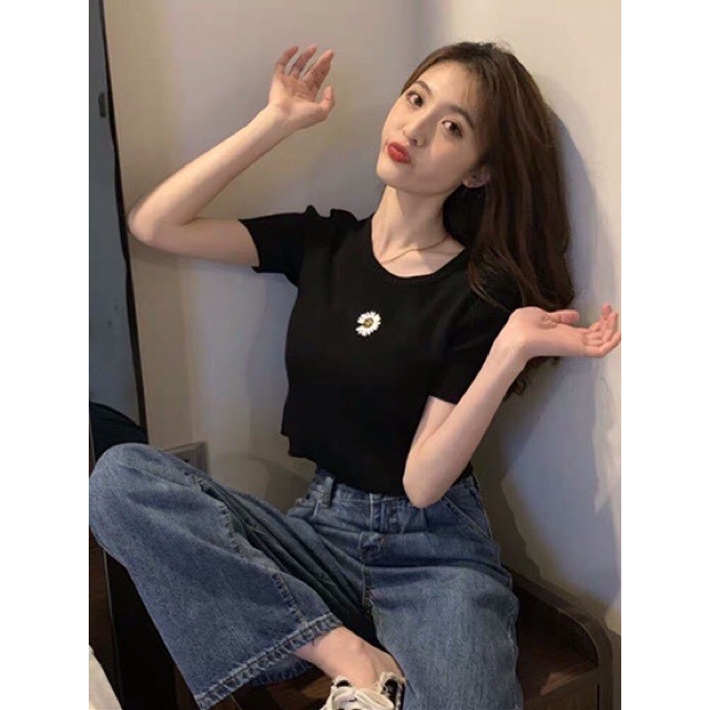 [Mã FAMAYWA giảm 10K đơn 50K] Áo Thun Croptop Thêu Hoa Cúc Body 4 Màu Xinh Xắn | BigBuy360 - bigbuy360.vn