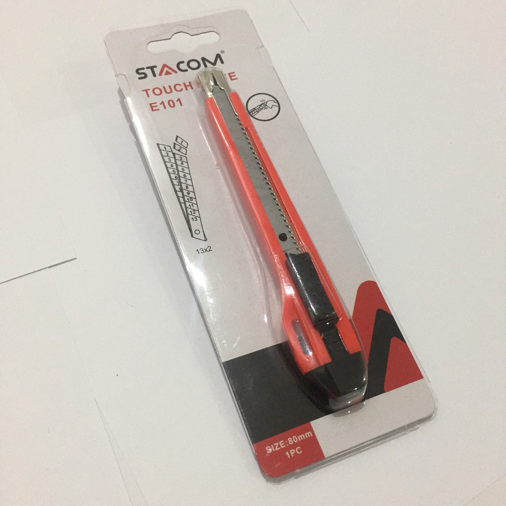 ( 1 Hộp 12 Cái ) Dao Rọc Giấy Stacom Cỡ Nhỏ Kèm 1 Lưỡi Phụ E101