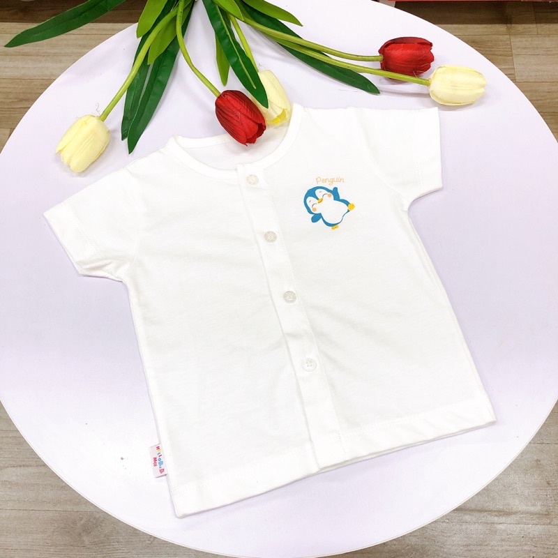 Áo Trắng Cộc Tay Cúc Giữa Hello B&amp;B Cho Bé Sơ Sinh